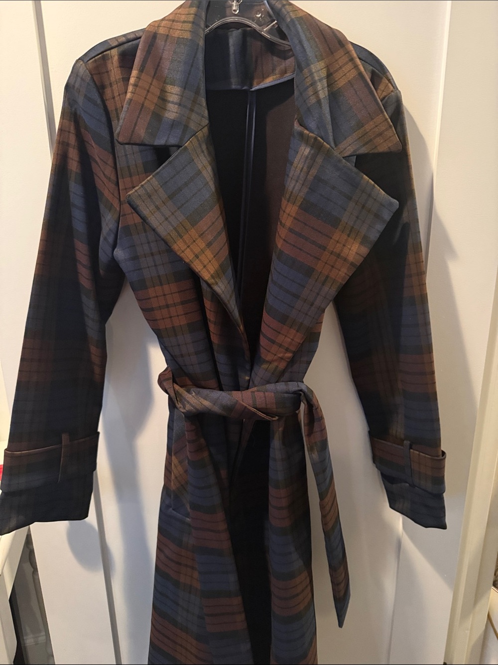 Rachel Zoe Brown/Blue Plaid trench jacket - size small
